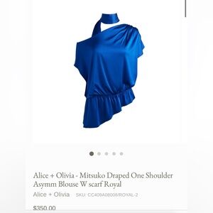Alice + Olivia Mitsuko Draped One Shoulder Asymm Blouse W scarf Royal